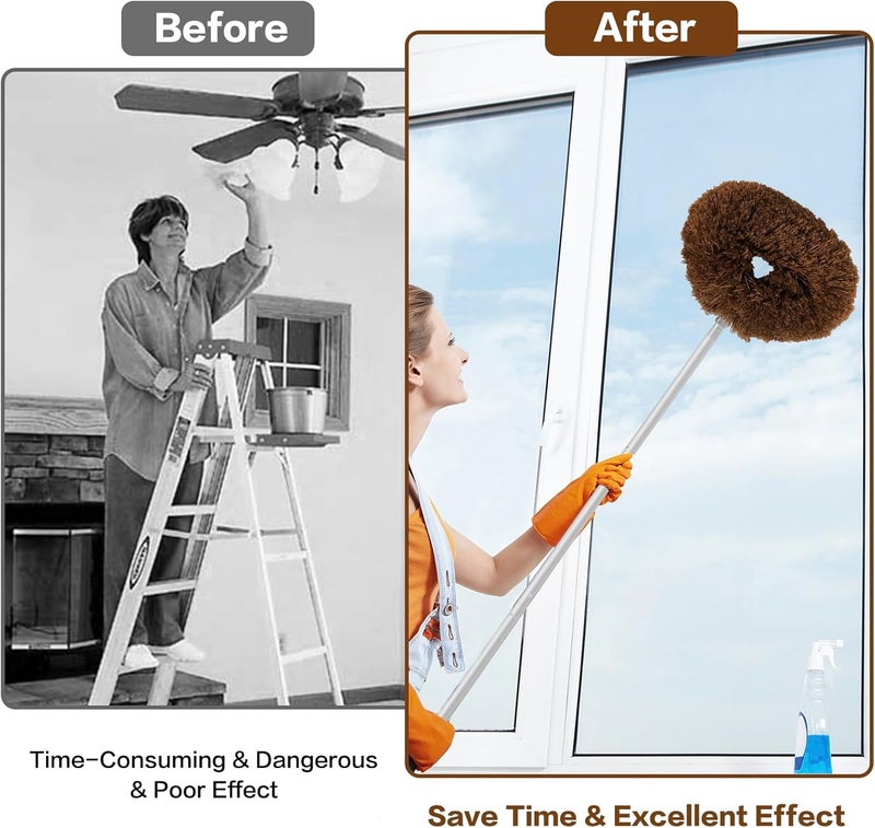 Heonay Ceiling Fan Cleaner Duster Reusable Microfiber Ceiling Fan Blade Cleaner Removable Duster with Extension Pole Adjusts 13 to 49.7 Inch for Cleaning Walls Bookshelves Furniture Door Window Top (Brown) - Image 4